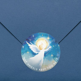 Adesivo Aquarela de Anjo Guardião Azul e Branco Fofa