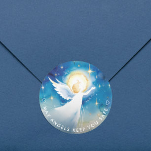 Adesivo Aquarela de Anjo Guardião Azul e Branco Fofa