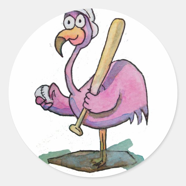 Adesivo Aquarela De Beisebol Rosa Flamingo Whimscolor (Frente)