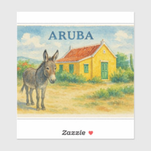 Adesivo Aquarela de Burro de Aruba e Casa Cunucu
