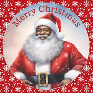 Adesivo Aquarela de Natal afro-americana Santa Claus