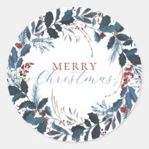 Aquarela de Natal Azul Verde Folhas de Azevinho