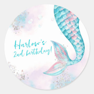 Adesivo Aquarela Duas Festas de aniversário de Sereia Marí