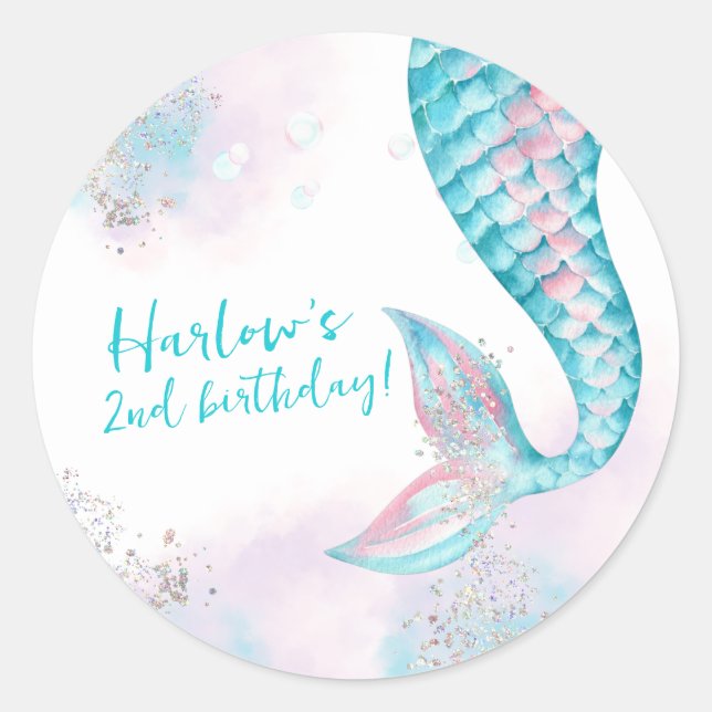 Adesivo Aquarela Duas Festas de aniversário de Sereia Marí (Frente)