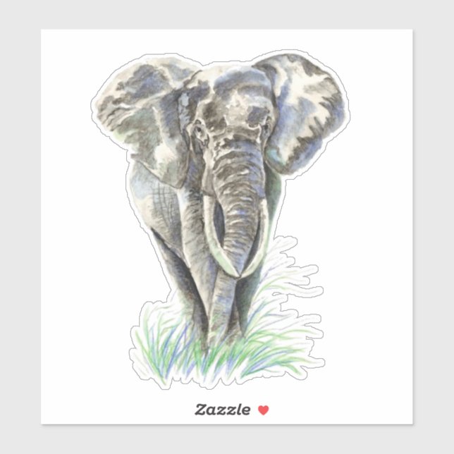 Adesivo Aquarela Elefante Africano, Arte Animal (Folha)