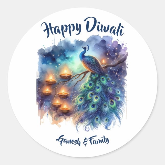 Adesivo Aquarela Elegante Peacock Diwali (Frente)