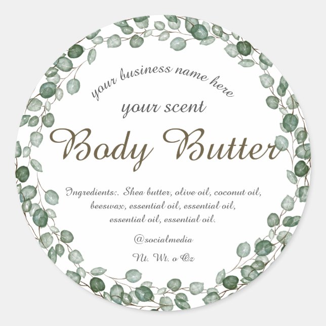 Adesivo aquarela eucalyptus wreath body manteiga clássica  (Frente)