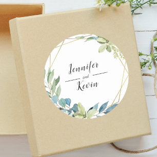 Adesivo Aquarela Favor de Casamento Floral Verde Elegante