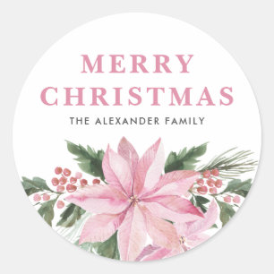 Adesivo Aquarela Flor de Natal Rosa Feliz Natal