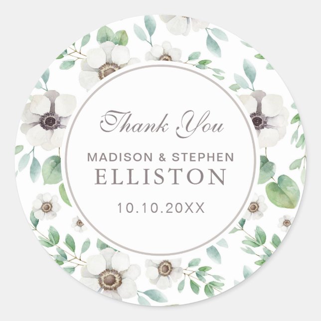 Adesivo Aquarela Floral | Anemia branca | Obrigado (Frente)