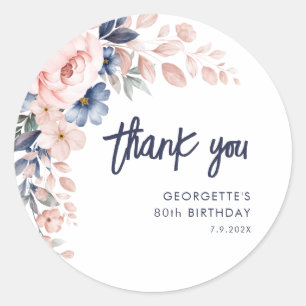 Adesivo Aquarela Floral de Aniversário de 80 Anos