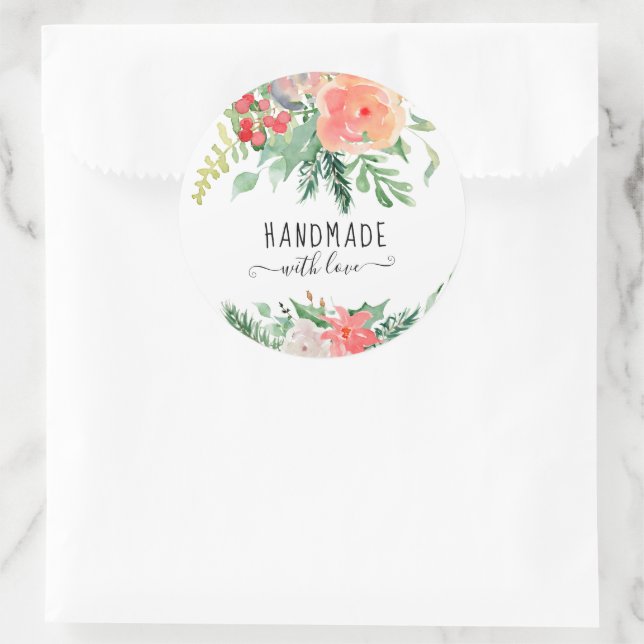 Adesivo Aquarela Floral Elegante Feita Com Amor (Bolsa)