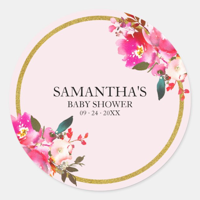 Adesivo Aquarela Floral Elegante rosa e Dourada (Frente)
