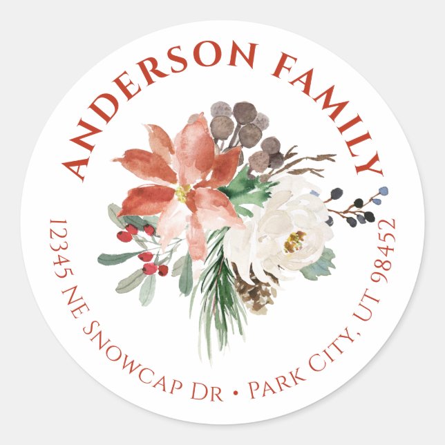 Adesivo Aquarela Floral Natal Pequeno Rótulos Redondos (Frente)