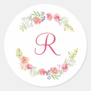 Adesivo Aquarela Floral Rosa Amarelo Verde Monograma
