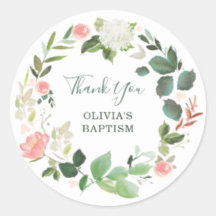 Adesivo Aquarela Floral Rosa e Verde   Obrigado