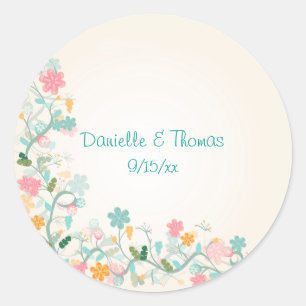 Adesivo Aquarela Floral Rosa Verde Turquesa Casamento