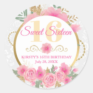 Adesivo Aquarela Flores Rosa & Folha de Ouro Sweet Sixteen