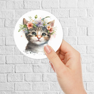 Adesivo Aquarela Gato com coroa de flores