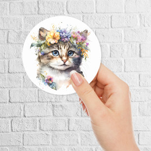 Adesivo Aquarela Gato com coroa de flores