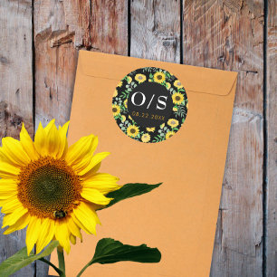 Adesivo Aquarela Girassóis Monograma Envelope Selo