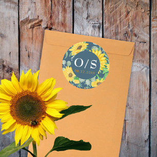 Adesivo Aquarela Girassóis Monograma Envelope Selo