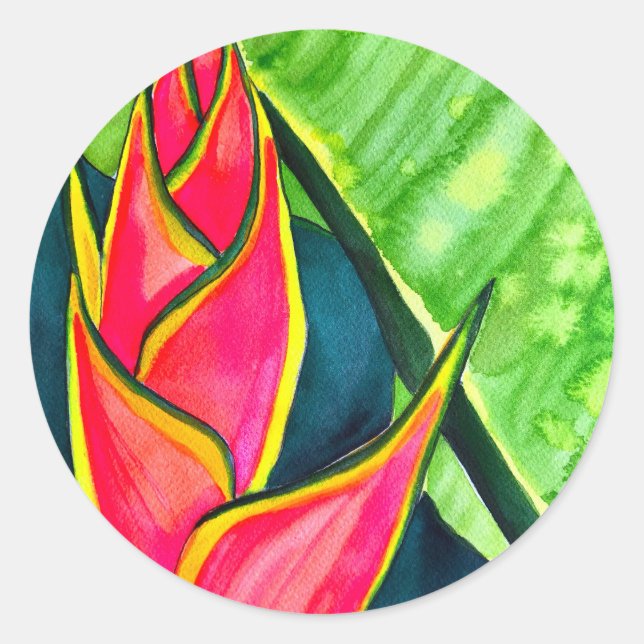 Adesivo Aquarela heliconia flor tropical (Frente)