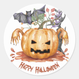 Adesivo Aquarela Jack o lantern e um morcego, Halloween