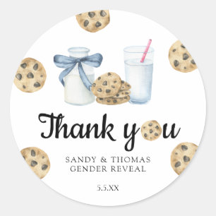 Adesivo Aquarela Leite e Cookies Obrigado gênero revelação