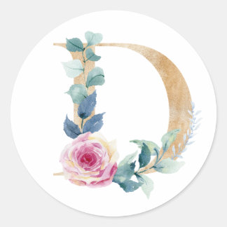 Adesivo Aquarela letra D com rosas