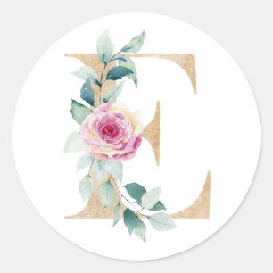 Adesivo Aquarela letra E com rosas