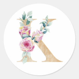 Adesivo Aquarela letra K com rosas