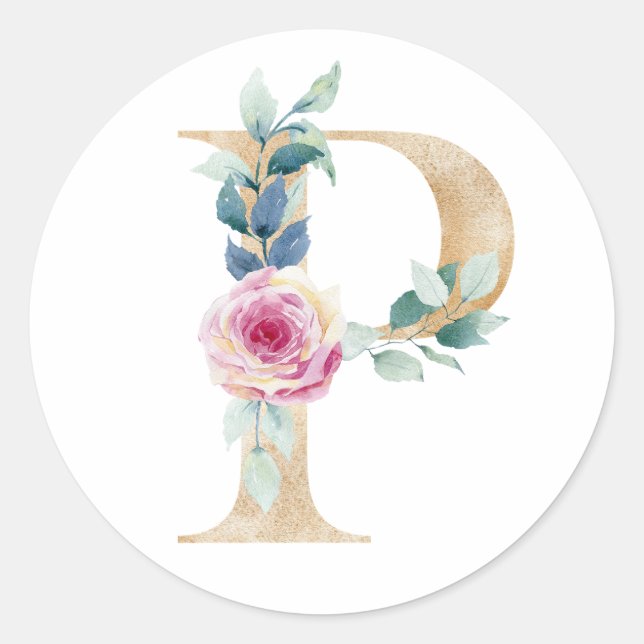 Adesivo Aquarela letra P com rosas (Frente)