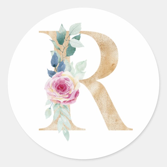 Adesivo Aquarela letra R com rosas (Frente)
