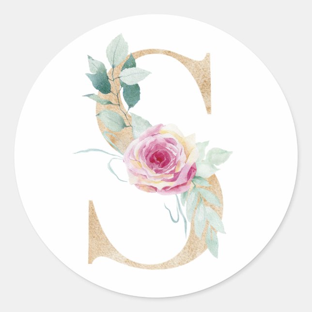 Adesivo Aquarela letra S com rosas (Frente)