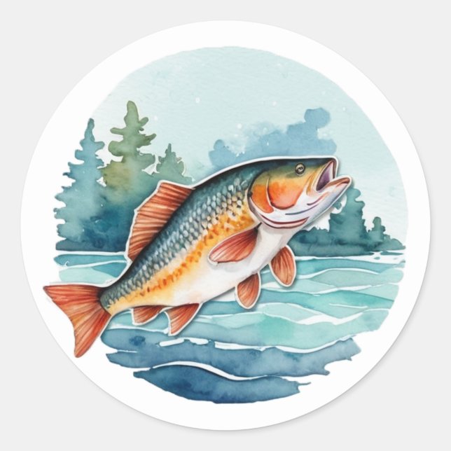 Adesivo Aquarela moderna de pesca  (Frente)