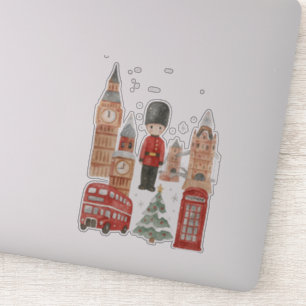 Adesivo Aquarela Natal em Londres Ônibus Vermelho, Big Ben