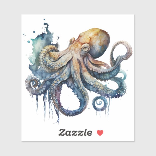 Adesivo Aquarela Octopus Vinil Sticker (Folha)