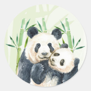 Adesivo Aquarela Panda Ursa Mãe e Bebê em Bambu