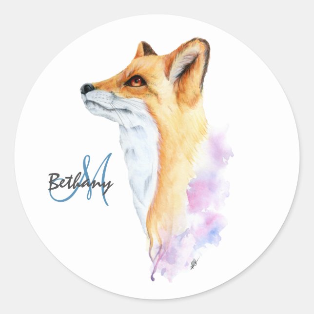 Adesivo Aquarela Personalizada Raposa Vermelha (Frente)