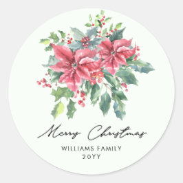 Adesivo Aquarela Poinsettia Vermelha Script Natal Feliz