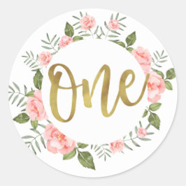 Adesivo Aquarela Primeiro Aniversário Dourado e Rosa