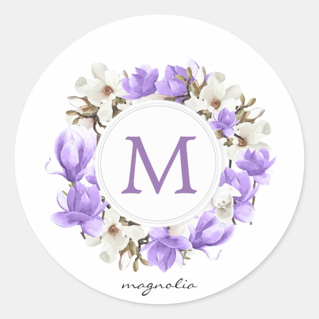 Adesivo Aquarela Purple Magnolia Wreath Monograma (Frente)