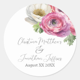 Adesivo Aquarela Romântica Ranunculus Rosa e Branco