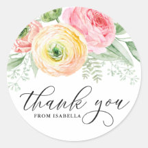 Aquarela Rosa e Amarelo Ranunculus Obrigado