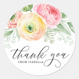 Adesivo Aquarela Rosa e Amarelo Ranunculus Obrigado