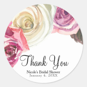 Adesivo Aquarela Rosas Rosa e Branco Chique Chá de Bebê de