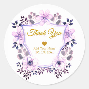 Adesivo Aquarela Roxo Floral e Dourado "Obrigado"
