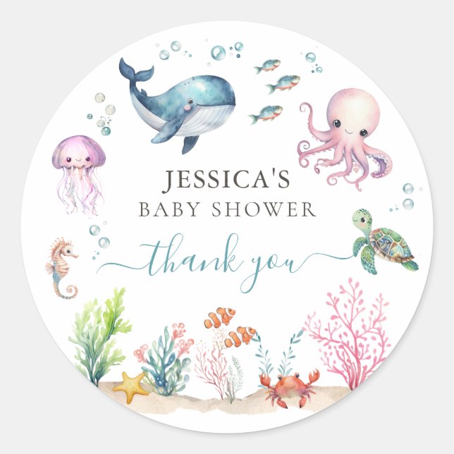 Adesivo Aquarela Sob O Chá de fraldas Do Mar Obrigado (Frente)