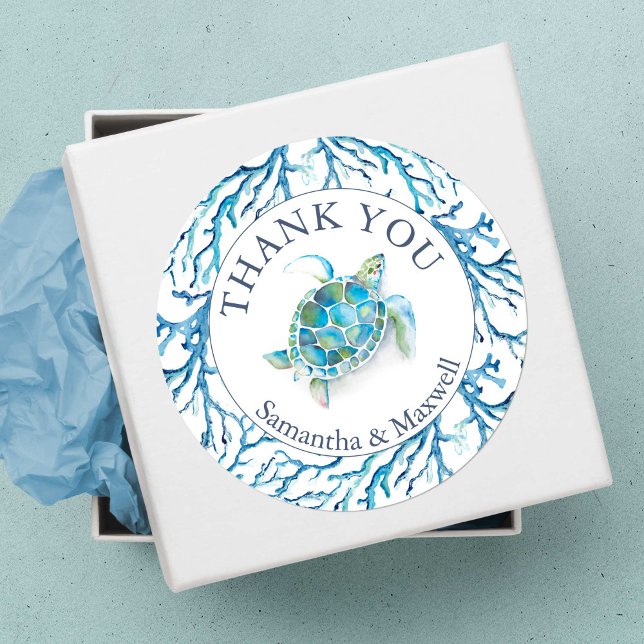Adesivo Aquarela Sob O Mar Obrigado Vinhetas (Thank you stickers baby shower favors under the sea turtle blue)